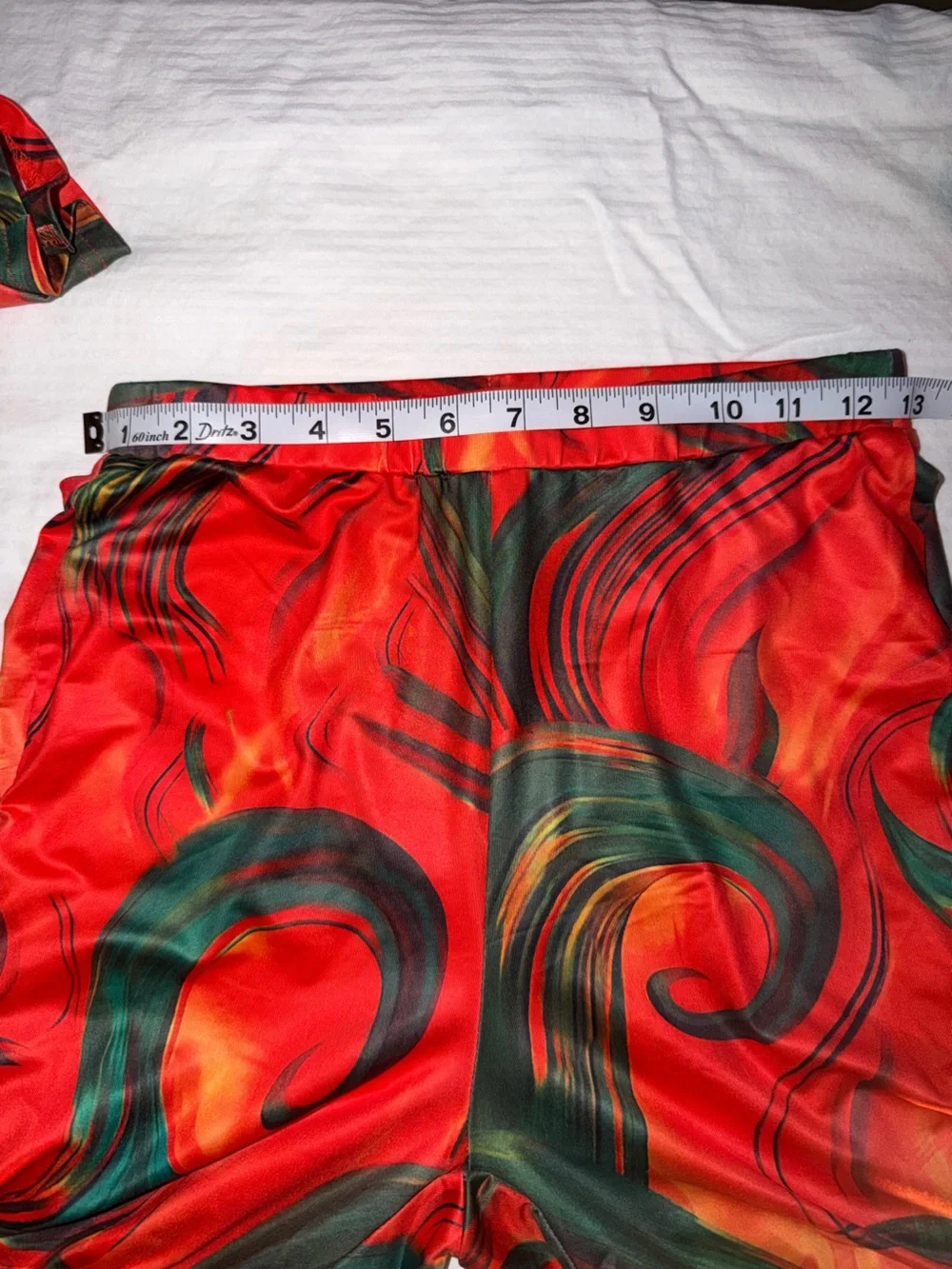 Ruched pants in Red & Green Abstract Print